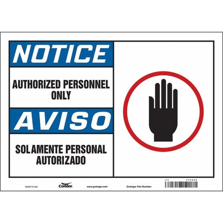Safety Sign, 10 in H, 14 in W, Vinyl, Horizontal Rectangle, English, Spanish, 472U29 MPN:472U29