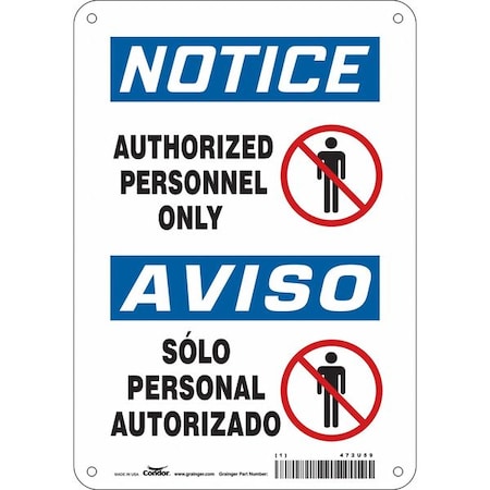Safety Sign, 10 in H, 7 in W, Polyethylene, Horizontal Rectangle, English, Spanish, 472U59 MPN:472U59