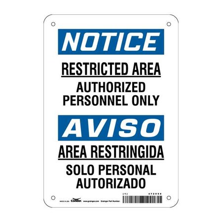 Safety Sign, 10 in Height, 7 in Width, Aluminum, Horizontal Rectangle, English, Spanish, 472V59 MPN:472V59