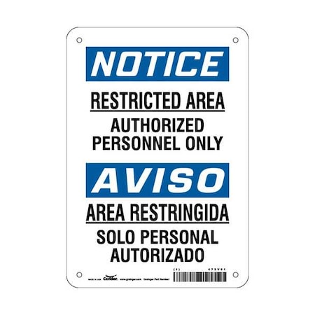Safety Sign, 10 in H, 7 in W, Polyethylene, Horizontal Rectangle, English, Spanish, 472V61 MPN:472V61