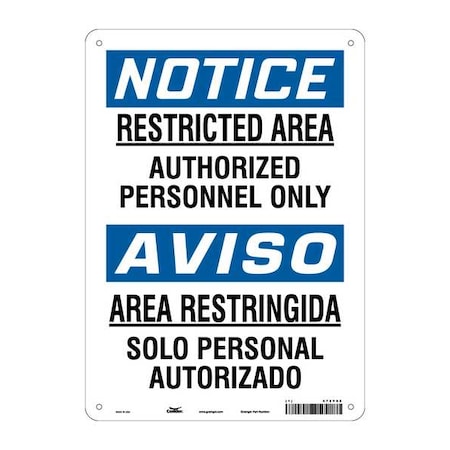 Safety Sign, 14 in Height, 10 in Width, Polyethylene, Vertical Rectangle, English, Spanish, 472V62 MPN:472V62