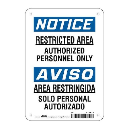 Safety Sign, 10 in Height, 7 in Width, Vinyl, Horizontal Rectangle, English, Spanish, 472V63 MPN:472V63