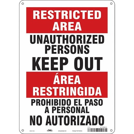 Safety Sign, 14 in Height, 10 in Width, Aluminum, Vertical Rectangle, English, Spanish, 472W03 MPN:472W03