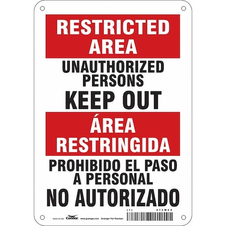 Safety Sign, 10 in H, 7 in W, Polyethylene, Horizontal Rectangle, English, Spanish, 472W04 MPN:472W04