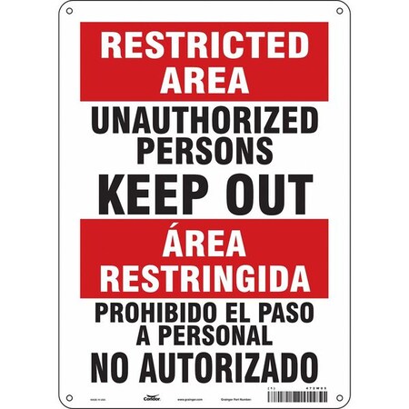 Safety Sign, 14 in Height, 10 in Width, Polyethylene, Vertical Rectangle, English, Spanish, 472W05 MPN:472W05