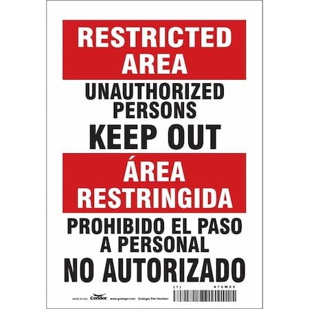 Safety Sign, 10 in Height, 7 in Width, Vinyl, Horizontal Rectangle, English, Spanish, 472W06 MPN:472W06