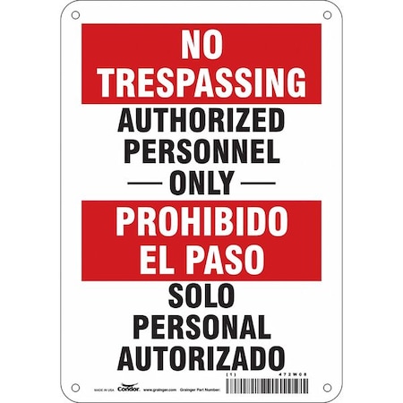 Safety Sign, 10 in Height, 7 in Width, Aluminum, Horizontal Rectangle, English, Spanish, 472W08 MPN:472W08