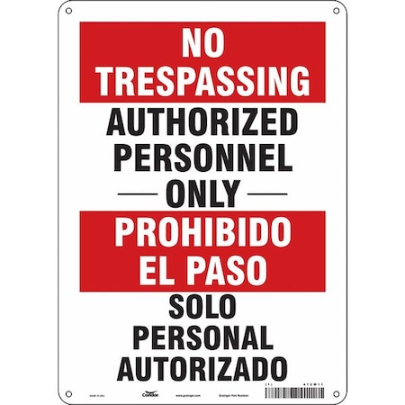 Safety Sign, 14 in Height, 10 in Width, Polyethylene, Vertical Rectangle, English, Spanish, 472W11 MPN:472W11