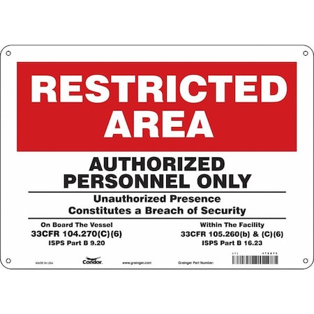 Safety Sign, 10 in Height, 14 in Width, Aluminum, Horizontal Rectangle, English, 472X75 MPN:472X75