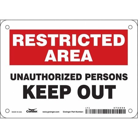 Safety Sign, 5 in Height, 7 in Width, Vinyl, Horizontal Rectangle, English, 472X96 MPN:472X96