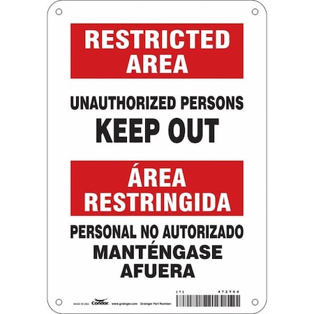 Safety Sign, 10 in H, 7 in W, Polyethylene, Horizontal Rectangle, English, Spanish, 472Y04 MPN:472Y04
