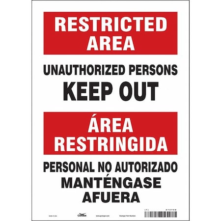 Safety Sign, 14 in Height, 10 in Width, Vinyl, Vertical Rectangle, English, Spanish, 472Y08 MPN:472Y08