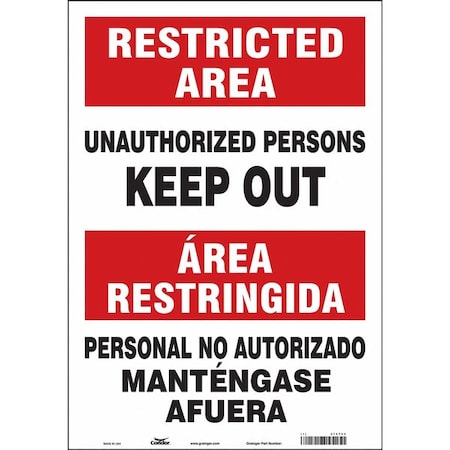 Safety Sign, 20 in H, 14 in W, Vinyl, Vertical Rectangle, English, Spanish, 472Y09 MPN:472Y09