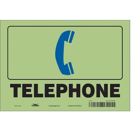 Telephone w/Symbol, 10 in W x 7 in H, Vertical Rectangle, Glow Vinyl, 473C88 MPN:473C88