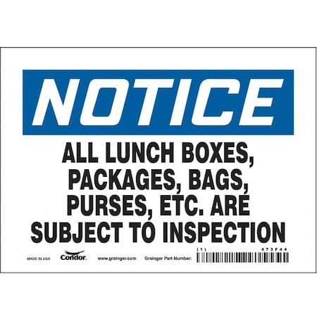 Safety Sign, 5 in Height, 7 in Width, Vinyl, Horizontal Rectangle, English, 473F44 MPN:473F44