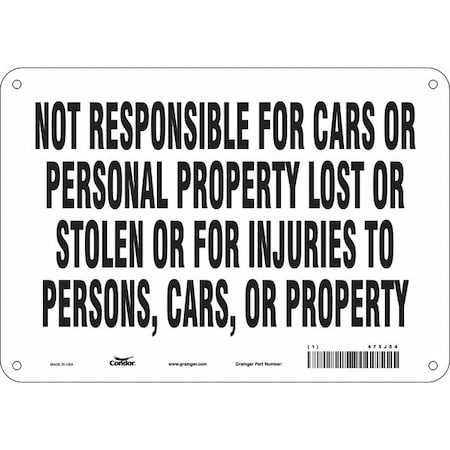 Safety Sign, 7 in Height, 10 in Width, Aluminum, Vertical Rectangle, English, 473J54 MPN:473J54