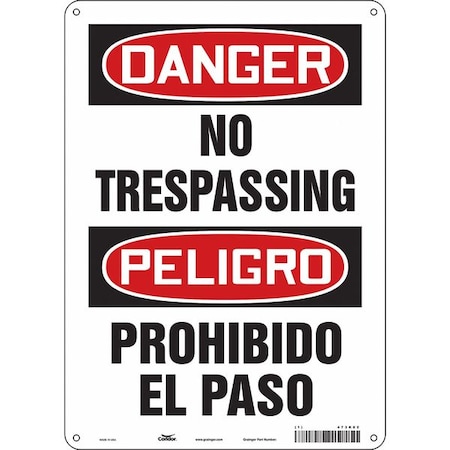 Safety Sign, 14 in Height, 10 in Width, Aluminum, Vertical Rectangle, English, Spanish, 473K82 MPN:473K82
