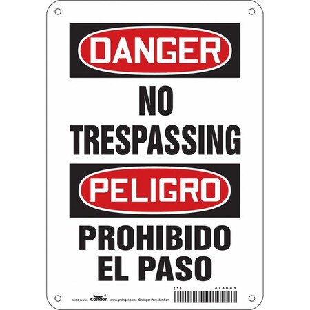 Safety Sign, 10 in H, 7 in W, Polyethylene, Horizontal Rectangle, English, Spanish, 473K83 MPN:473K83