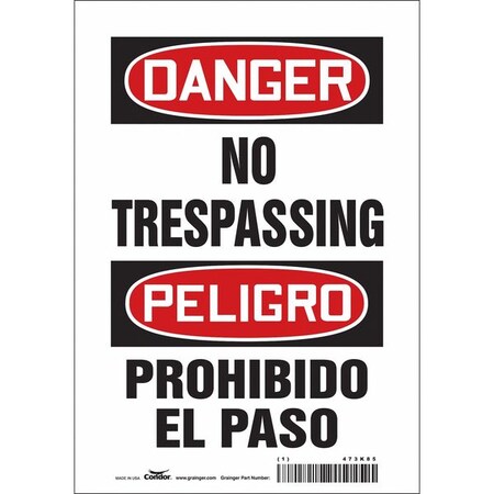 Safety Sign, 10 in Height, 7 in Width, Vinyl, Horizontal Rectangle, English, Spanish, 473K85 MPN:473K85