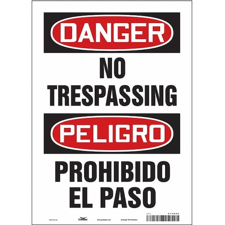 Safety Sign, 14 in Height, 10 in Width, Vinyl, Vertical Rectangle, English, Spanish, 473K86 MPN:473K86