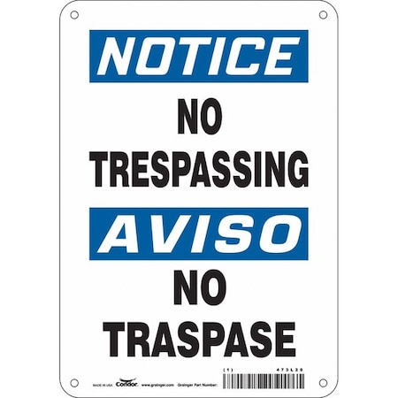 Safety Sign, 10 in Height, 7 in Width, Aluminum, Horizontal Rectangle, English, Spanish, 473L29 MPN:473L29