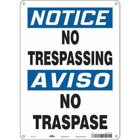 Safety Sign, 14 in Height, 10 in Width, Aluminum, Vertical Rectangle, English, Spanish, 473L30 MPN:473L30