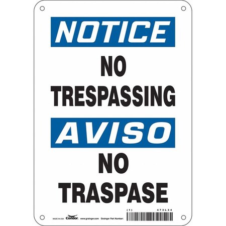 Safety Sign, 10 in H, 7 in W, Polyethylene, Horizontal Rectangle, English, Spanish, 473L34 MPN:473L34