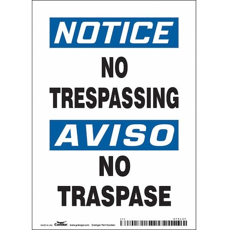 Safety Sign, 7 in Height, 5 in Width, Vinyl, Vertical Rectangle, English, Spanish MPN:473L37
