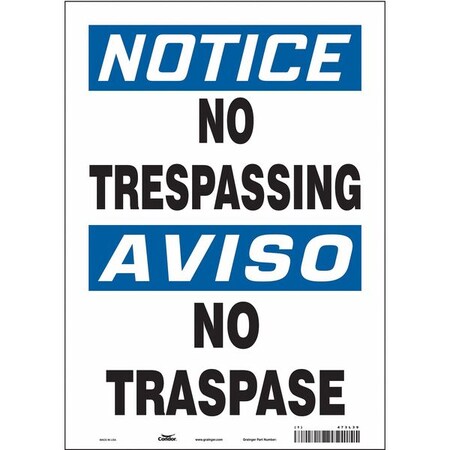 Safety Sign, 14 in H, 10 in W, Vinyl, Vertical Rectangle, English, Spanish, 473L39 MPN:473L39