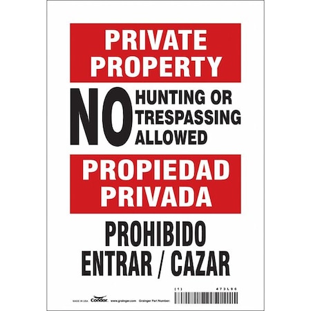 Safety Sign, 10 in Height, 7 in Width, Vinyl, Horizontal Rectangle, English, Spanish, 473L96 MPN:473L96