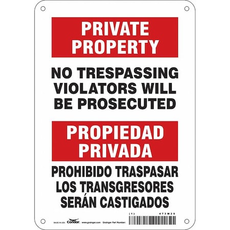 Safety Sign, 10 in Height, 7 in Width, Aluminum, Horizontal Rectangle, English, Spanish, 473M29 MPN:473M29