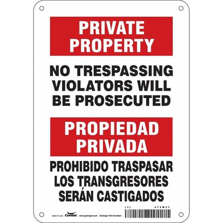 Safety Sign, 10 in H, 7 in W, Polyethylene, Horizontal Rectangle, English, Spanish, 473M31 MPN:473M31