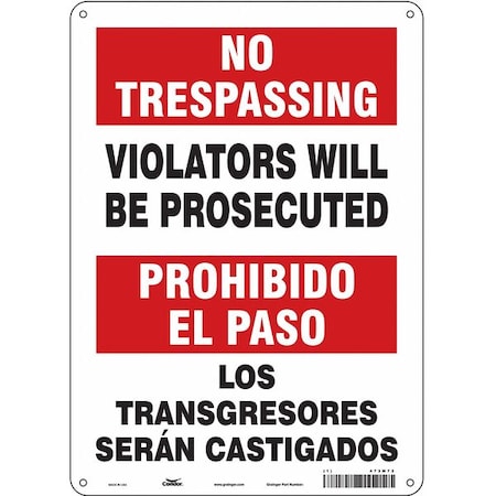 Safety Sign, 14 in Height, 10 in Width, Aluminum, Vertical Rectangle, English, Spanish, 473M72 MPN:473M72
