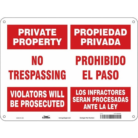 Safety Sign, 18 in Height, 24 in Width, Polyethylene, Horizontal Rectangle, English, Spanish MPN:473M80