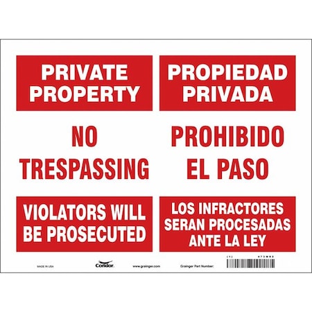 Safety Sign, 18 in Height, 24 in Width, Vinyl, Horizontal Rectangle, English, Spanish MPN:473M82