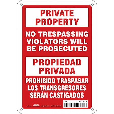 Safety Sign, 10 in Height, 7 in Width, Aluminum, Horizontal Rectangle, English, Spanish, 473M83 MPN:473M83