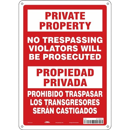 Safety Sign, 14 in Height, 10 in Width, Aluminum, Vertical Rectangle, English, Spanish, 473M84 MPN:473M84
