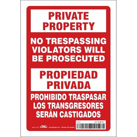 Safety Sign, 10 in H, 7 in W, Vinyl, Horizontal Rectangle, English, Spanish, 473M87 MPN:473M87