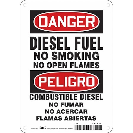 No Smoking Sign, 10 in Height, 7 in Width, Aluminum, Horizontal Rectangle, English, Spanish MPN:473T29