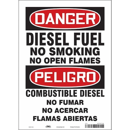 No Smoking Sign, 14 in Height, 10 in Width, Vinyl, Vertical Rectangle, English, Spanish MPN:473T34