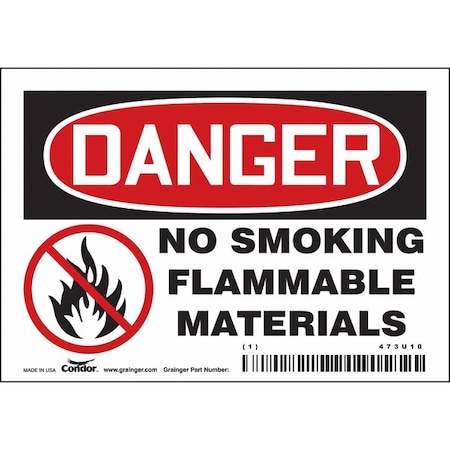 No Smoking Sign, 3 1/2 in H, 5 in W, Vinyl, Horizontal Rectangle, English, 473U10 MPN:473U10