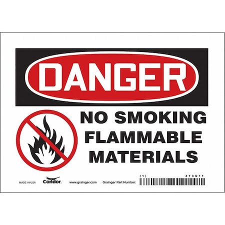 No Smoking Sign, 5 in H, 7 in W, Vinyl, Horizontal Rectangle, English, 473U11 MPN:473U11
