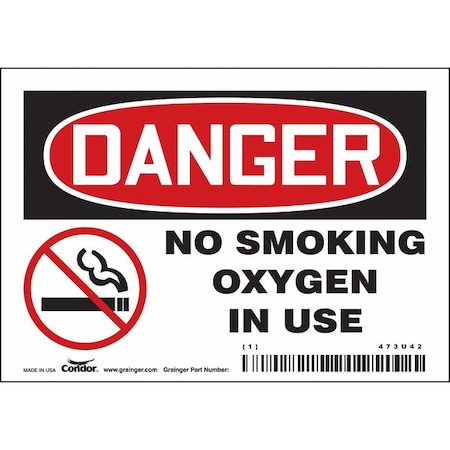 No Smoking Sign, 3 1/2 in H, 5 in W, Vinyl, Horizontal Rectangle, English, 473U42 MPN:473U42