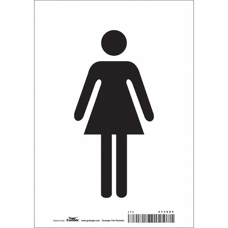 Restroom Sign, WOMEN, 7 in W x 10 in H, Horizontal Rectangle, Vinyl, 473X85 MPN:473X85