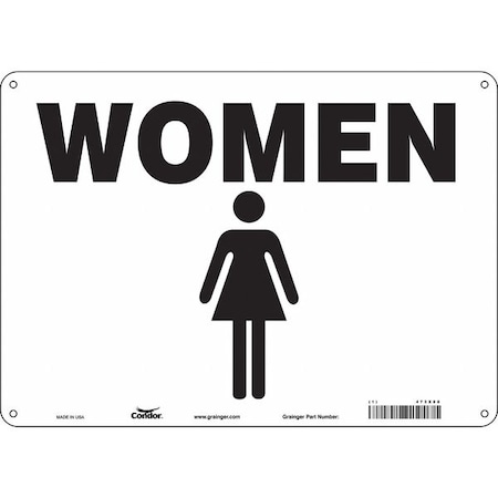 Restroom Sign, WOMEN, 10 in W x 14 in H, Vertical Rectangle, Aluminum, 473X88 MPN:473X88