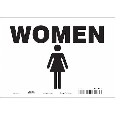 Restroom Sign, WOMEN, 7 in W x 10 in H, Horizontal Rectangle, Vinyl, 473X91 MPN:473X91