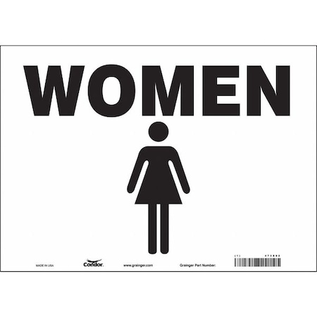 Restroom Sign, WOMEN, 10 in W x 14 in H, Vertical Rectangle, Vinyl, 473X92 MPN:473X92