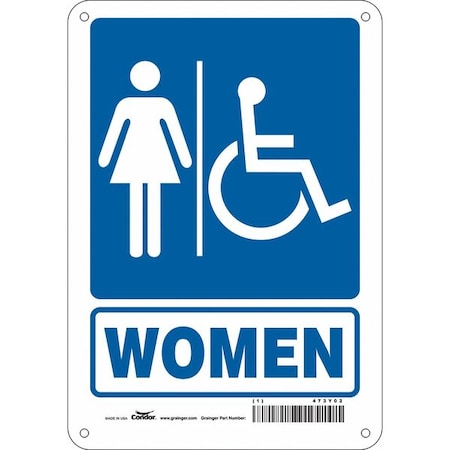 Restroom Sign, WOMEN, 7 in W x 10 in H, Horizontal Rectangle, Polyethylene, 473Y02 MPN:473Y02