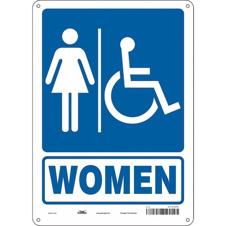Restroom Sign, WOMEN, 10 in W x 14 in H, Vertical Rectangle, Polyethylene, 473Y03 MPN:473Y03