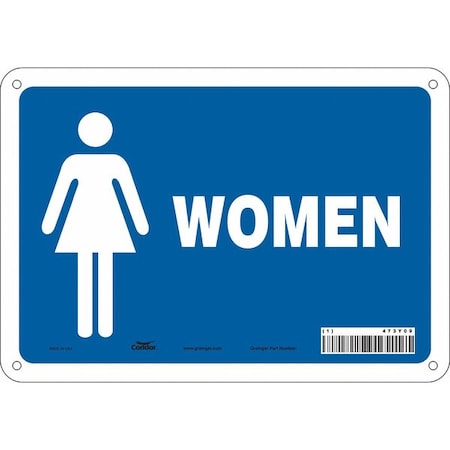 Restroom Sign, WOMEN, 10 in W x 7 in H, Vertical Rectangle, Polyethylene, 473Y09 MPN:473Y09